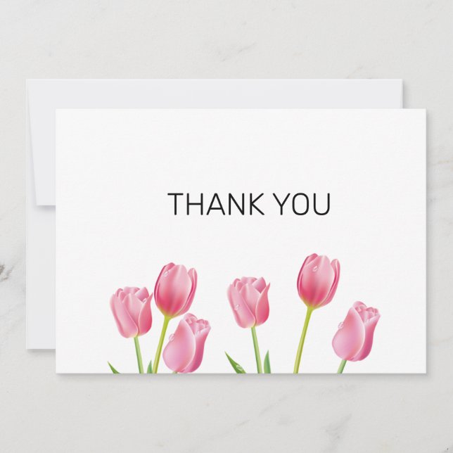 Pink Tulips Flat Thank You  Card (Front)