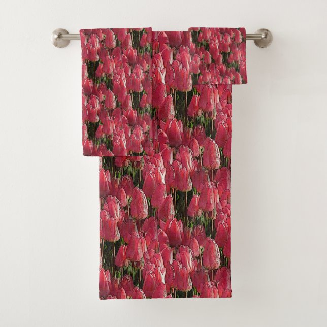 Pink Tulips Floral Bath Towel Set (Insitu)