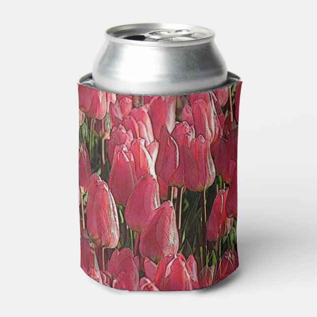 Pink Tulips Floral Can Cooler (Can Front)