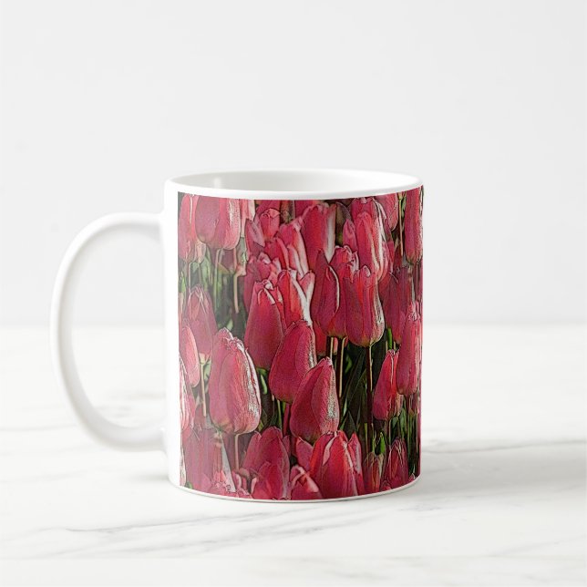 Pink Tulips Floral Coffee Mug (Left)