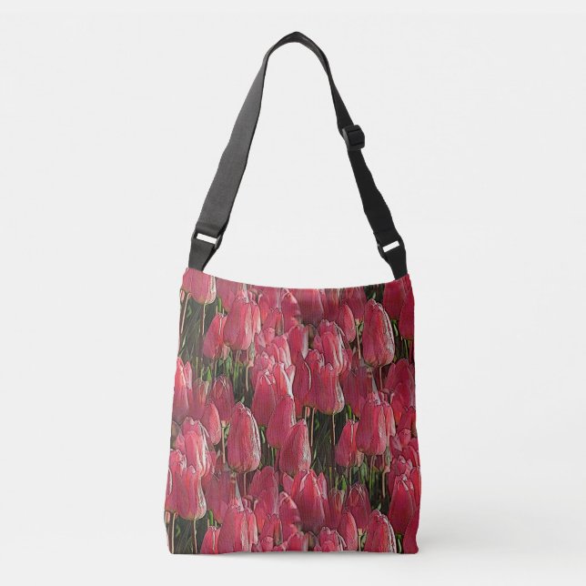 Pink Tulips Floral Crossbody Bag (Front)