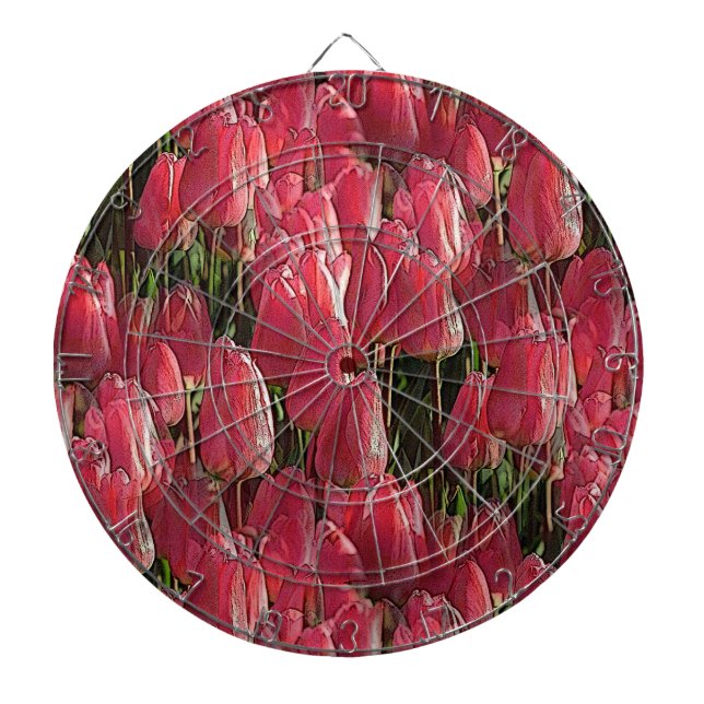 Pink Tulips Floral Dartboard (Front)