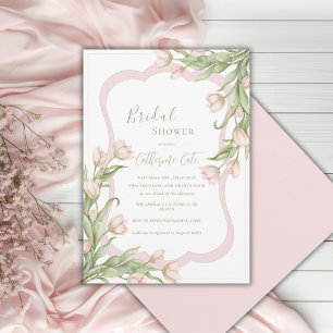 Pink Tulips Floral Elegant Vintage Bridal Shower I Invitation