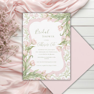 Pink Tulips Floral Elegant Vintage Bridal Shower Invitation