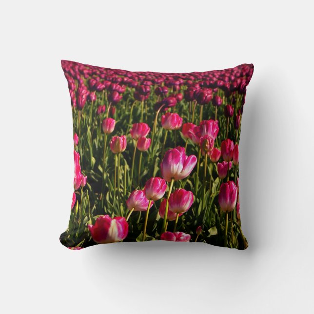 Pink tulips, floral, garden, flowers, pink & green cushion (Front)