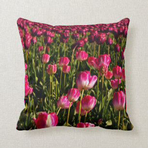 Pink tulips, floral, garden, flowers, pink & green cushion
