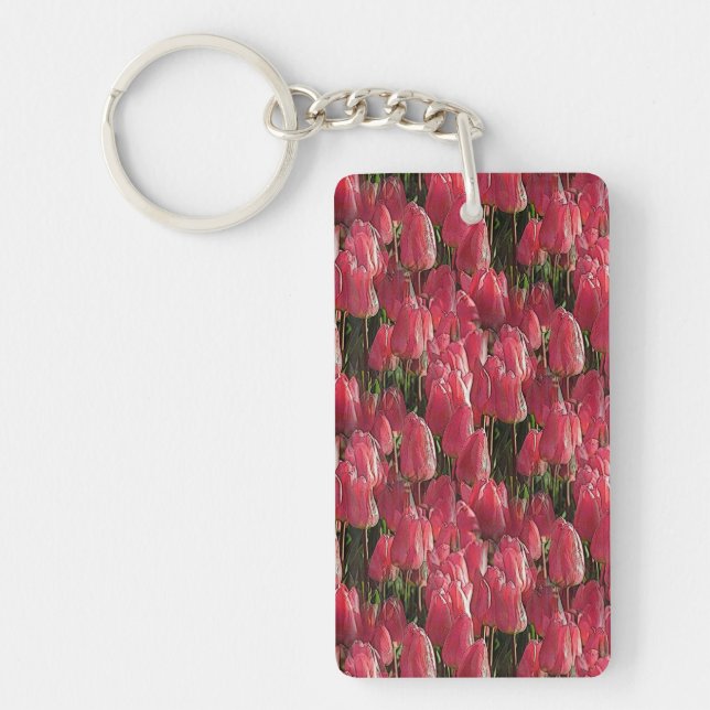 Pink Tulips Floral Key Ring (Front)