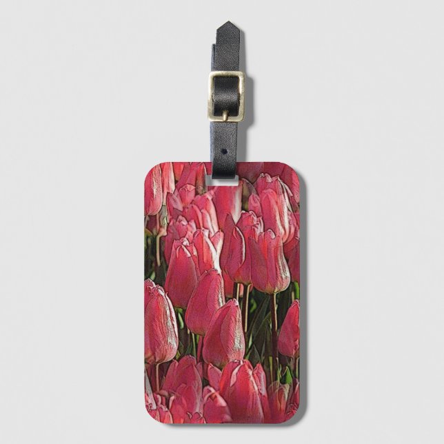 Pink Tulips Floral Luggage Tag (Front Vertical)