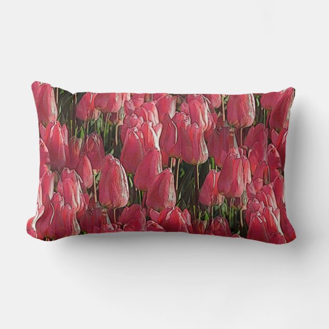 Pink Tulips Floral Lumbar Cushion (Front)