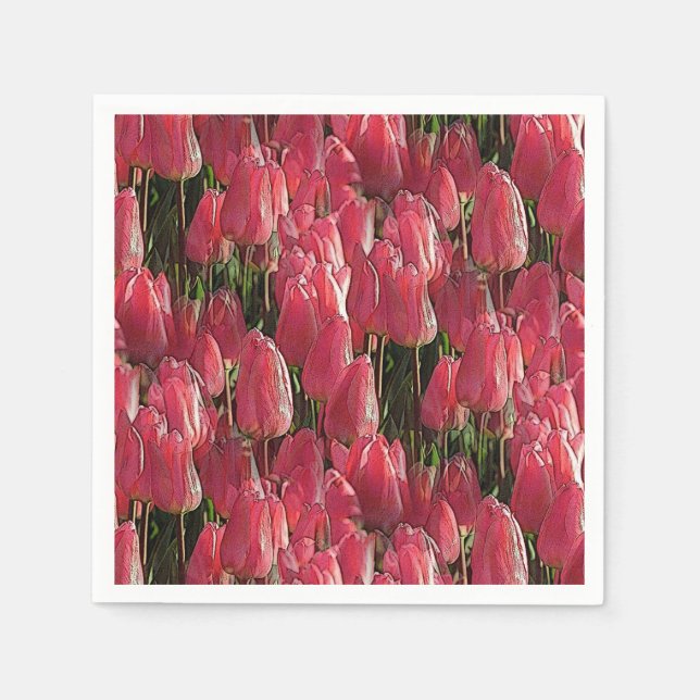 Pink Tulips Floral Napkin (Front)