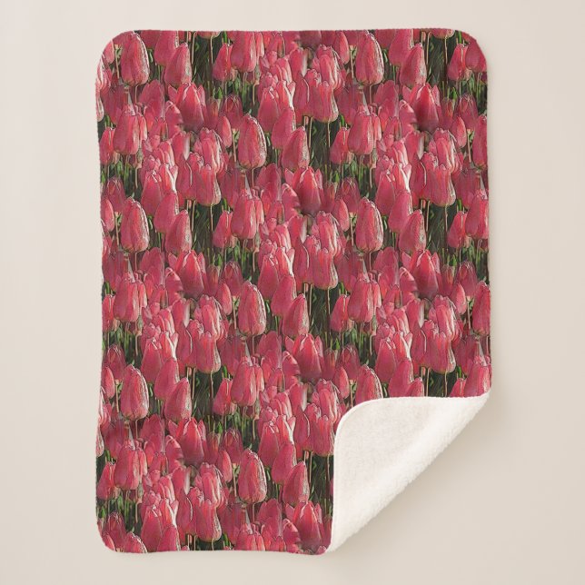 Pink Tulips Floral Sherpa Blanket (Front)