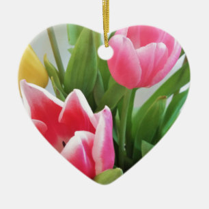 Pink Tulips, Floral Spring Bouquet, Flowers Ceramic Ornament
