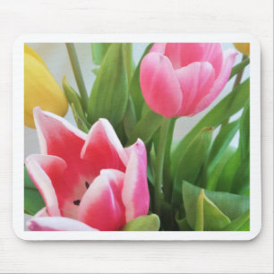 Pink Tulips, Floral Spring Bouquet, Flowers Mouse Pad