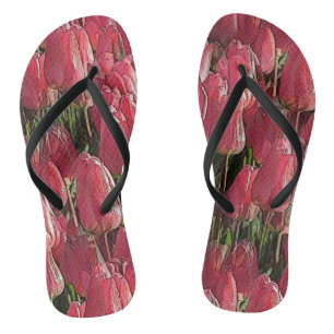 Pink Tulips Floral Thongs