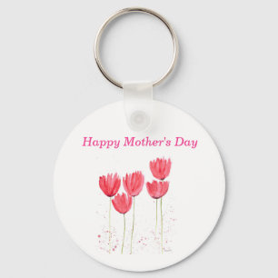 Pink Tulips floral watercolor elegant Mom Keychain