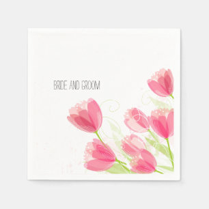 Pink Tulips Floral Wedding Napkin