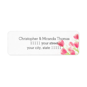 Pink Tulips Floral Wedding Return Address Label