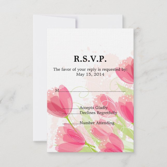 Pink Tulips Floral Wedding RSVP (Front)
