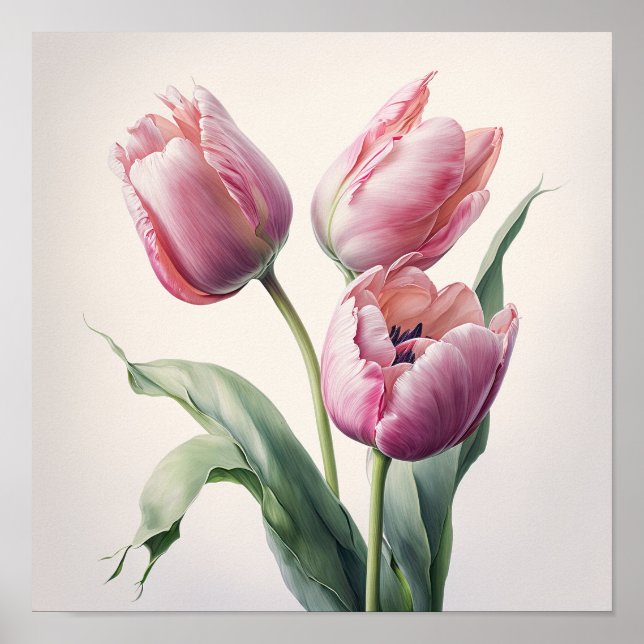 Pink Tulips Flower Art Print Poster (Front)