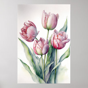 Pink Tulips Flower Art Print Poster