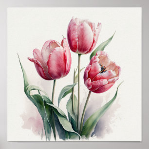 Pink Tulips Flower Art Print Poster