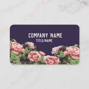 pink tulips flower on navy blue nature art  business card