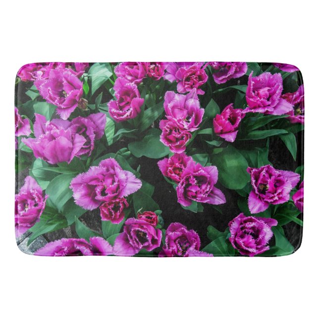Pink tulips flowers bath mat (Front)