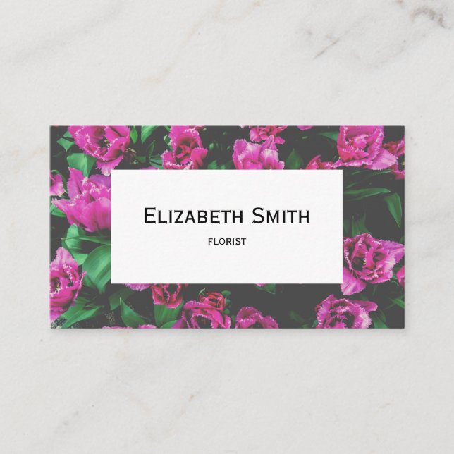 Pink tulips flowers business card (Front)