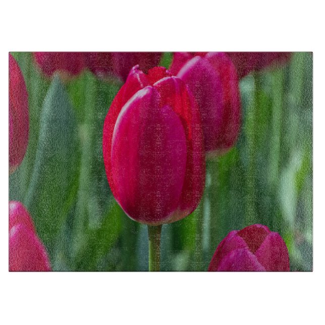 Pink tulips glass cutting board (Front)
