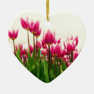 Pink Tulips Heart Shaped Ornament Wedding Keepsake
