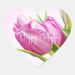 Pink tulips heart sticker