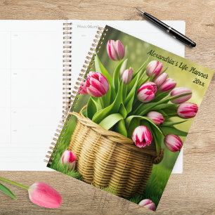 Pink Tulips in Country Basket Planner