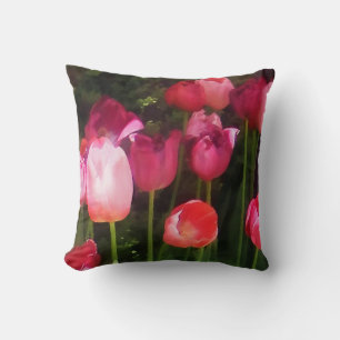 Pink Tulips in Garden Cushion