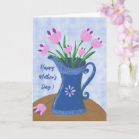 Pink tulips In Jug Mother's Day Greeting Card