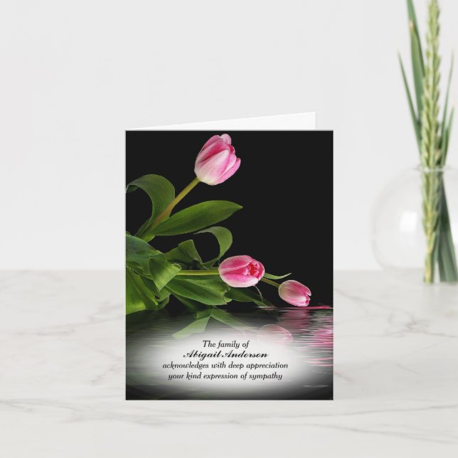 Pink Tulips In Water Sympathy Thank You Card (Front)