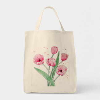 Pink Tulips in Watercolors Tote Bag