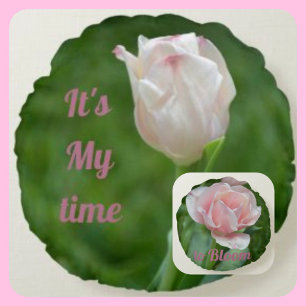 Pink Tulips It's My Time to Bloom Round Cushion