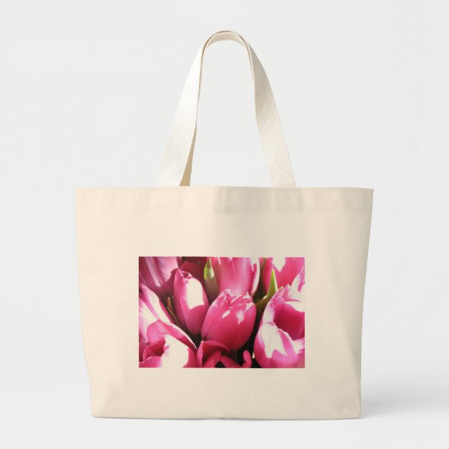 Pink Tulips Large Tote Bag (Front)