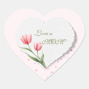  Pink Tulips Love You Mum Paper Heart Floral Sticker