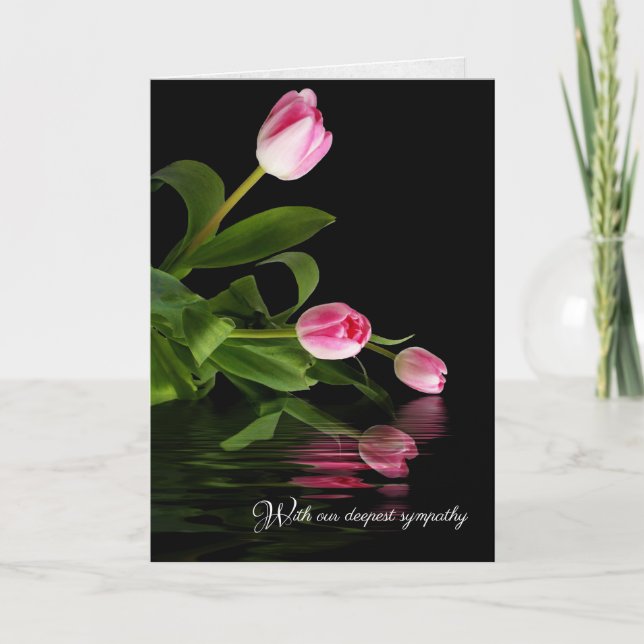 pink tulips on black for sympathy from couple card (Front)