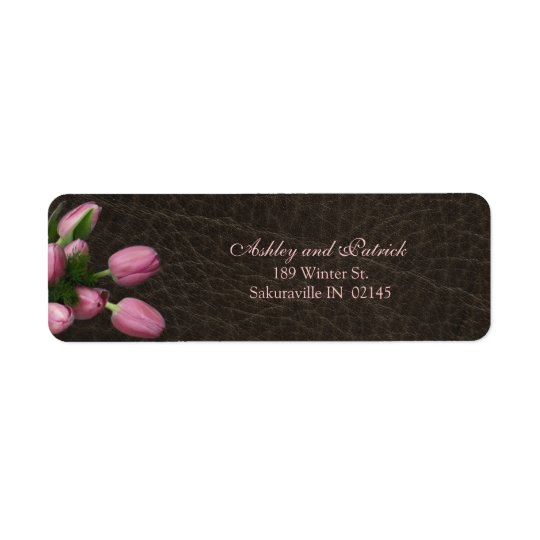 Pink Tulips on Leather Background Adress Label Return Address Label