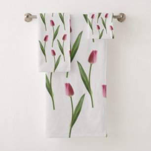 Pink Tulips on the side Towel Set