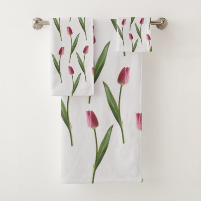 Pink Tulips on the side Towel Set (Insitu)