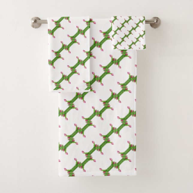Pink tulips pattern bath towel set (Insitu)