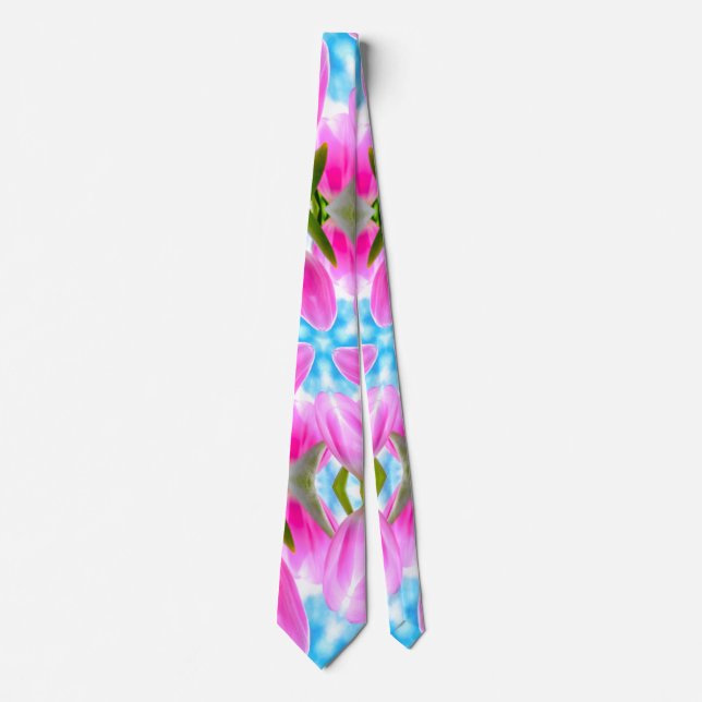 Pink Tulips Pattern Tie (Front)