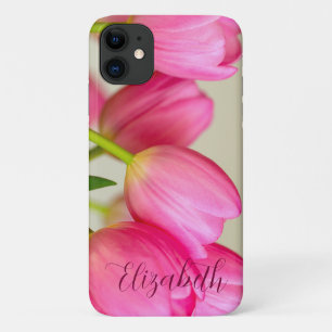 Pink Tulips Personalize iPhone 11 Case
