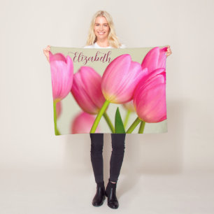 Pink Tulips Personalize Fleece Blanket