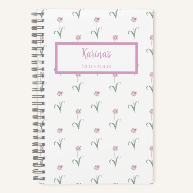 Pink Tulips Personalized Journal Notebook (Front)