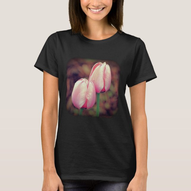 Pink Tulips Raindrops Floral Nature  T-Shirt (Front)