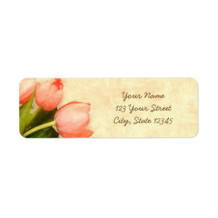 Pink tulips spring flower return address return address label